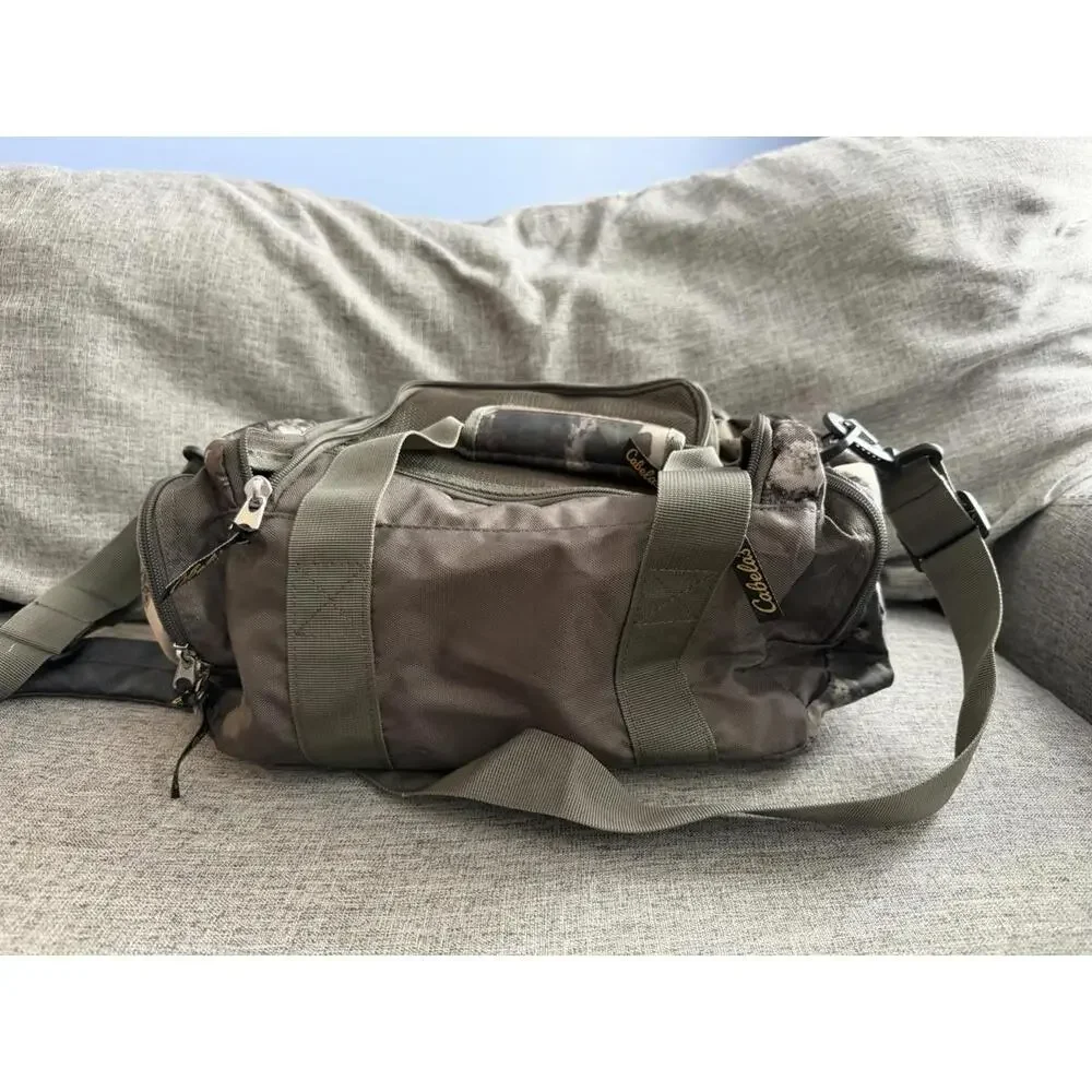 Cabelas Camo Catch All Gear Bag Weather Resistant Pockets Fishing Hunting Strap